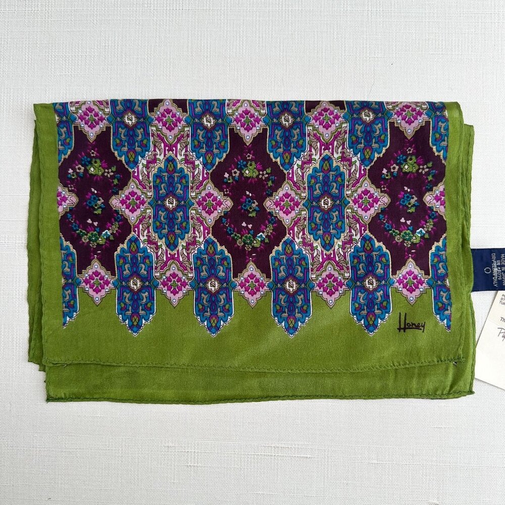 Honey Vintage Silk Scarf NWT 10x50 Green Purple